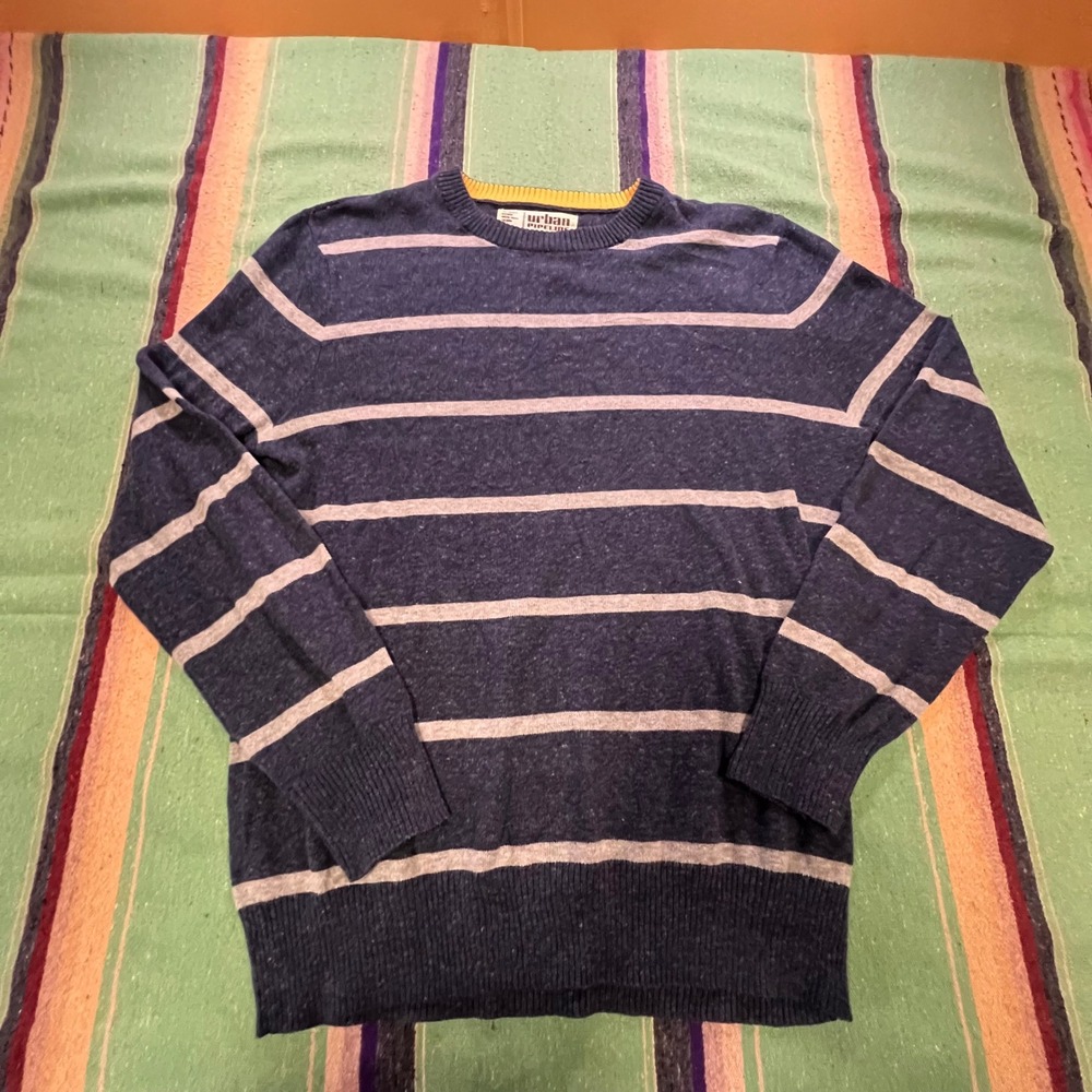 Urban Pipeline Sweater Mens Medium Blue Gray Striped Crewneck Cotton Blend Knit